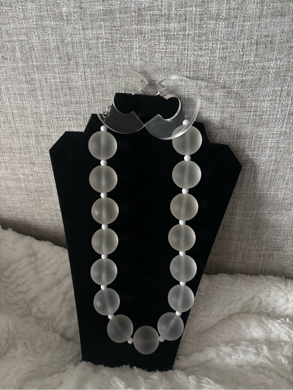 Sassy Jones Frosted Dina White Necklace & pair with clear SJ earrings